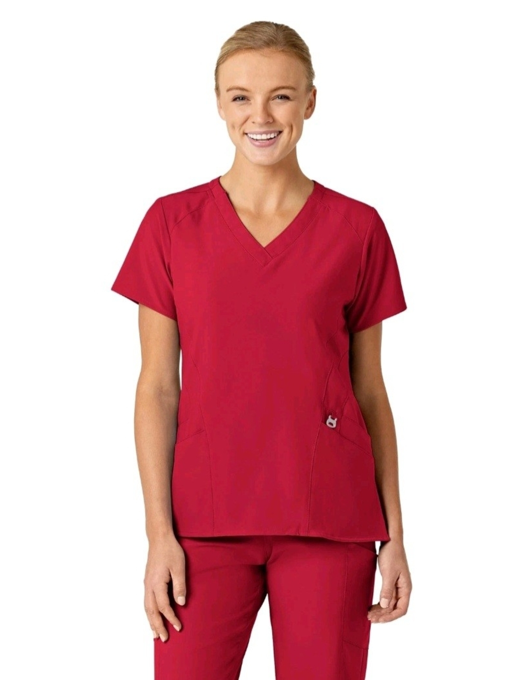 Women's V-Neck Medical Scrub Top in Red Wonder Wink Medium